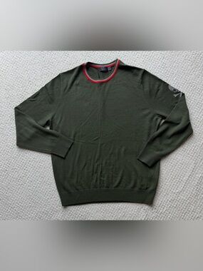 GFORE Men’s Ringer Crewneck Merino Wool Sweater Olive Red Gray - large